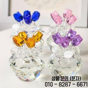 크리스탈 레드 장미 꽃 입상 용수철 부케 조각 장식품 선물 박스 홈 웨딩 기념품