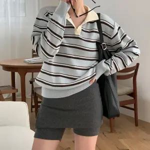 [코코블랑] 파베 스트라이프 카라 니트