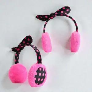 (핑크) 겨울 방한 털귀마개 도트 리본 귀마개 헤어밴드 귀돌이