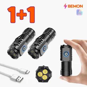 1+1 비몬 40g 초경량 3구 LED 충전식 손전등 밝은 미니 휴대용 후레쉬