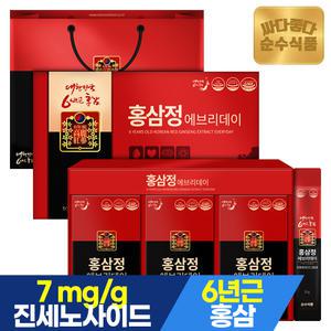[2/4 11~15시 홍삼10포 더]순수식품 6년근 홍삼 정 진액 2박스(60포+쇼핑백) 진세노사이드 7mg 면역력