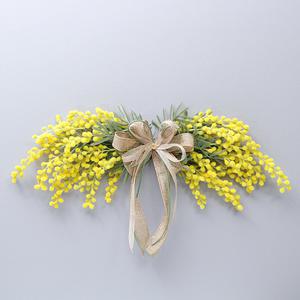 봄 인테리어 노란 미모사 조화 스웨그 꽃 리스 가랜드 장식