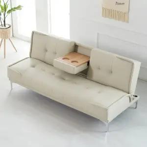 에보니아 시네마 컵홀더 접이식 소파베드 에어레더 패브릭 / 3인용 쇼파