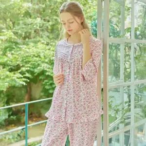 메이플라워 빨간잔꽃 7부 순면 여성 빅사이즈 잠옷 세트