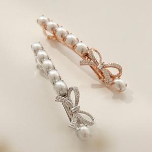 [제이로렌] 진주 큐빅 리본 헤어자동핀 H0819