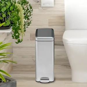 [히키스]원룸 화장실 틈새 종량제 무소음 페달 스텐 휴지통10L