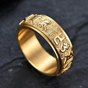옴마니반메훔반지 불교 수트라 6 자 만트라 티타늄 스틸 링 회전 도금 연꽃 길조 구름 패턴