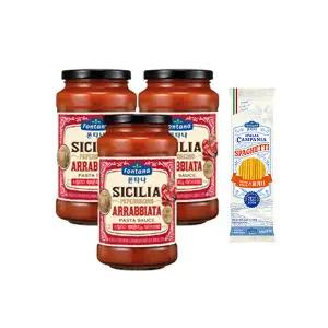 폰타나 시칠리아 페페론치노 아라비아따 파스타소스, 600g, 3개 + 이탈리아 캄파니아 스파게티 500g,1개