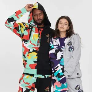 H1166 무니크영 하프 앤 하프 패턴 후드 짚업