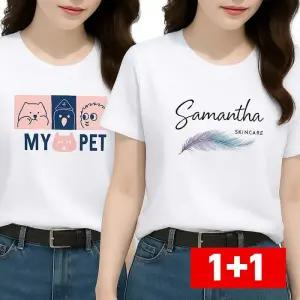 [체리캣] 1+1 여성 라운드 흰색 반팔티셔츠 세트 T-75