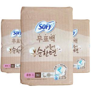 쏘피 무표백 생리대 내몸에 순한면 중형 날개 36개입 3개