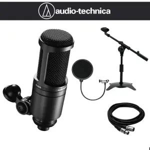 오디오테크니카 AT2020 보컬 녹음 방송용 콘덴서 마이크 탁상용T자 스탠드 팝필터 케이블 AT-2020