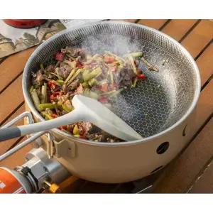 스토브 일체형 캠핑 팬 부탄가스 연결 그릴 웍 냄비