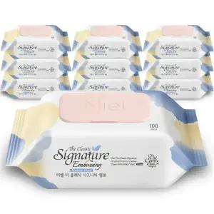 미엘 시그니처 물티슈 엠보싱 100매 캡형 10팩 평량 55g 도톰 대용량