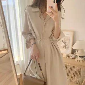 하늘하늘 꾸안꾸 데일리 허리스트랩 셔츠 롱원피스