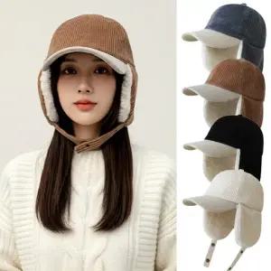 엔비 코듀로이 볼캡 귀달이 겨울 방한 한파 양털 똑딱이 모자
