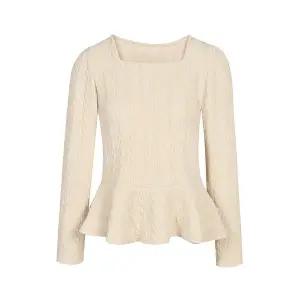 [JJ지고트](대전신세계)케이블짜임 소프트 벨벳 플레어 블라우스 GRCN0BL311