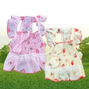 복숭아 러블리 플라워 프릴 리본 원피스 반려동물옷 (WFJ65AV)