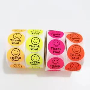 답례품 선물포장 롤스티커 구디백 감사 땡큐 스마일스티커 500P 대용량 형광