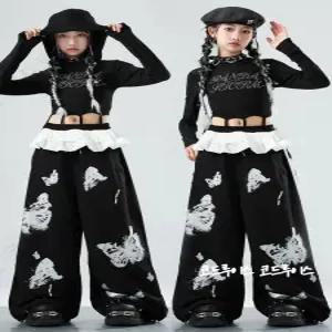 코드루이스 걸그룹 블랙 화려한 방송댄스복 후드티 상하세트 여아옷 걸스힙합