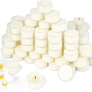 대두 티라이트 캔들 50팩 6시간 동안 태우는 벌크 천연 왁스 차 라이트 파라핀 프리 비상용 무향 작은 티