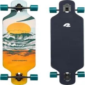 레트로스펙 트 드롭스루 롱보드 스케이트보드 출퇴근 크루즈 조각 및 내리막 라이딩을 위한 트럭이 장착된