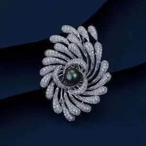 [하프클럽/]불꽃 핑크진주 지르코니아 화려한 쿠빅 브로치 흑진주