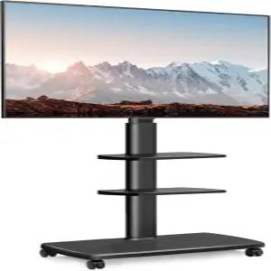 FITUEYES 회전 롤링 TV 스탠드 높이 조절식 모바일 카트 32-65 70인치 침실 거실 홈 오피스 주방 블랙 코너