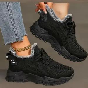 |CCS7D90|여성용 스타일리시 따뜻한 니트 메쉬 기모 스니커즈