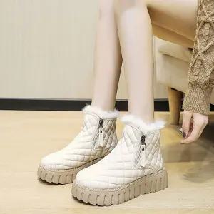 쿠엘라 퀼팅 통굽 털 부츠 여성 겨울 방한화 신발 구