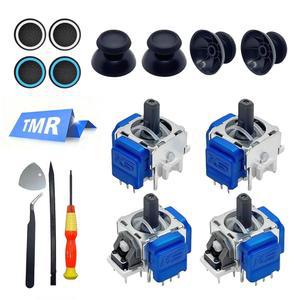 [포르르] 듀얼센스 PS5 컨트롤러/PS5 엣지 컨트롤러용 4팩 TMR 조이스틱 교체 키트, 미끄럼 방지 아날로그 엄지스틱 업그레이드, 엄지 수리 도구 키트