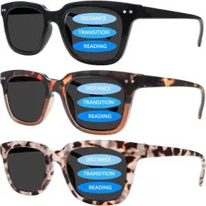 여성용 비디오블라 3팩 프로그레시브 멀티포커스 리딩 선글라스 남성용 트라이포컬 선 안경 UV400 리더