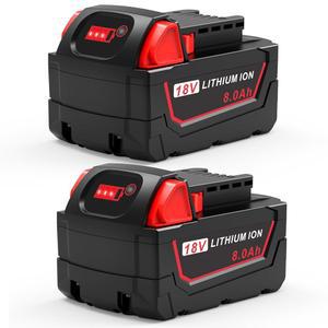밀워키 배터리 18볼트 48-11-1820 48-11-1850 48-11-1812 48-11-1852 교체품 (2팩)와 WECACHWE 48-11-1840 대용량 호환되는 8.0Ah 배터리용 48-11-1862 18V