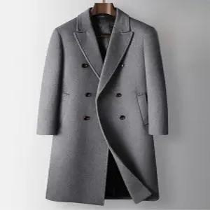 남성용 롱 코트 플리스 분리형 양모 이중버튼 다운 세미오버핏