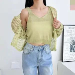 크롭나시 그물 여성 가디건세트 니트가디건