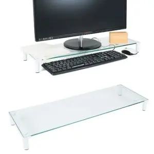 투명유리 모니터 받침대 스탠드 화이트프레임 62x21 (WFKKFUN)