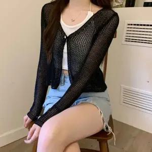 메쉬 휴양지 긴팔 바캉스 여름 여성 카디건
