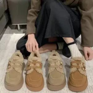 여성 겨울 양털 더블 스트랩 퍼 로퍼 단화 키높이 신발 양털로퍼 퍼로퍼 더블스트랩로퍼