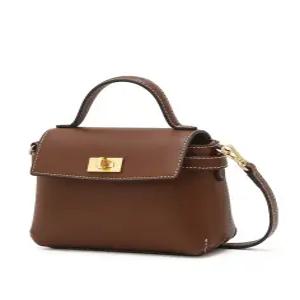 헤지스 액세서리 25FW [H-LOCK] 브라운 단색 소가죽 미니 토트 겸 크로스백 HIWA5F781W2