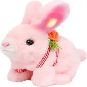 Easfan 호핑 핑크 버니 인터랙티브 전자 애완동물 플러시 빛나는 장난감 소리가 뛰어오르는 토끼 귀로