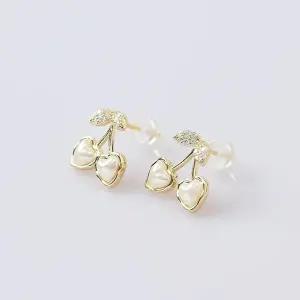 하트 실버925 귀걸이 진주 큐빅 체리-WFIFQSO