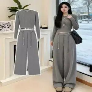 트레이닝복 긴팔세트 여성 운동복 한겨울 슬림핏 니트 와이드 바지 세트 트레이닝 캐주얼 투피스 힛템