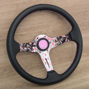 14인치 JDM 사쿠라 꽃 스티어링 휠 가죽 레이싱 스포츠