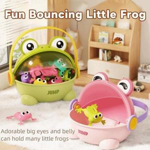 다양한 색상의 재미있는 점핑 개구리와 보관 버킷 귀여운 동물들 바운싱 두꺼비 게임은 운동 능력을 향상시