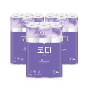 [코디] 순수 화장지 30m*30롤 3팩 (천연펄프, 3겹, 무형광)
