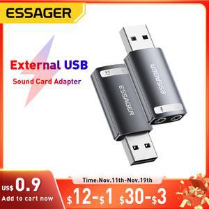Essager 외부 USB 사운드 카드-3.5mm 마이크 헤드폰 잭 스테레오 헤드셋 오디오 마이크 어댑터 노트북 용 스피커 인터페이스