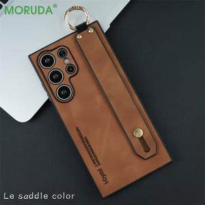 삼성 갤럭시 S23 S24 울트라 S21 S22 플러스 실리콘 소프트 범퍼 링 버클 브래킷 커버에 대한 손목 밴드 홀더 가죽 전화 케이스