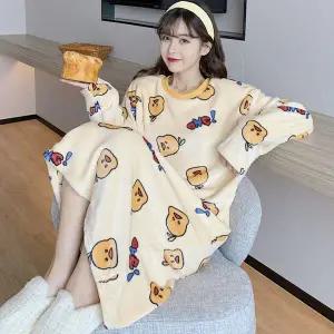 [유어하젤] 뚱한오리 극세사 수면 원피스 잠옷_S4495