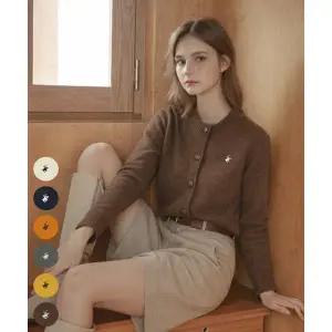비버리힐스폴로클럽 BHPOLOCLUB 여성 레더 버튼 롤드 엣지 모헤어 가디건 6Color TK103