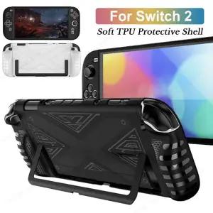 스위치 2 핸드 헬드 콘솔 케이스 소프트 TPU 보호 쉘 충격 방지 뒷면 커버 킥 스탠드 포함 안티 스크래치
